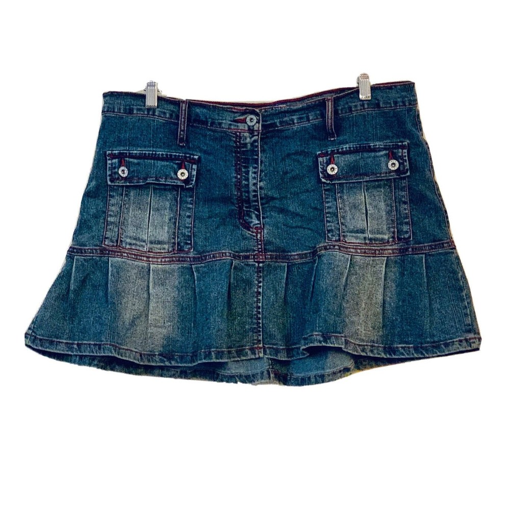 Womens Denim Skirt Short Mini Ruffled Vintage Y2K Plus Sz 18 Lazer Jeans GUC